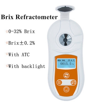 Close-up of the digital brix refractometer's backlit display